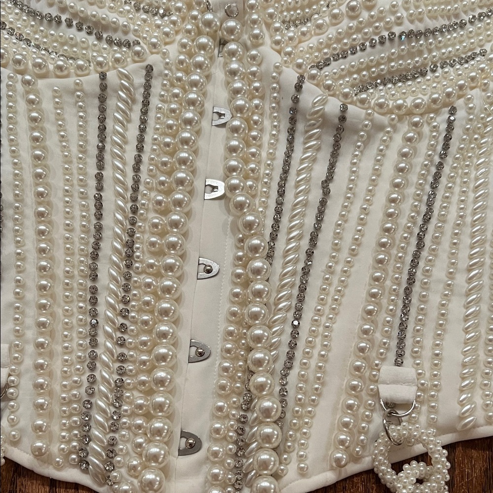Akira Rhinestone and Pearl Embellished Corset Top Size XL - Picture 7 of 14